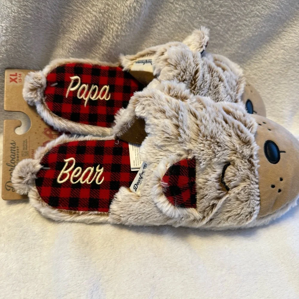 Dearfoams Men's Cozy Papa Bear‎ Slippers Washable Fuzzy New 13-14 Slip On